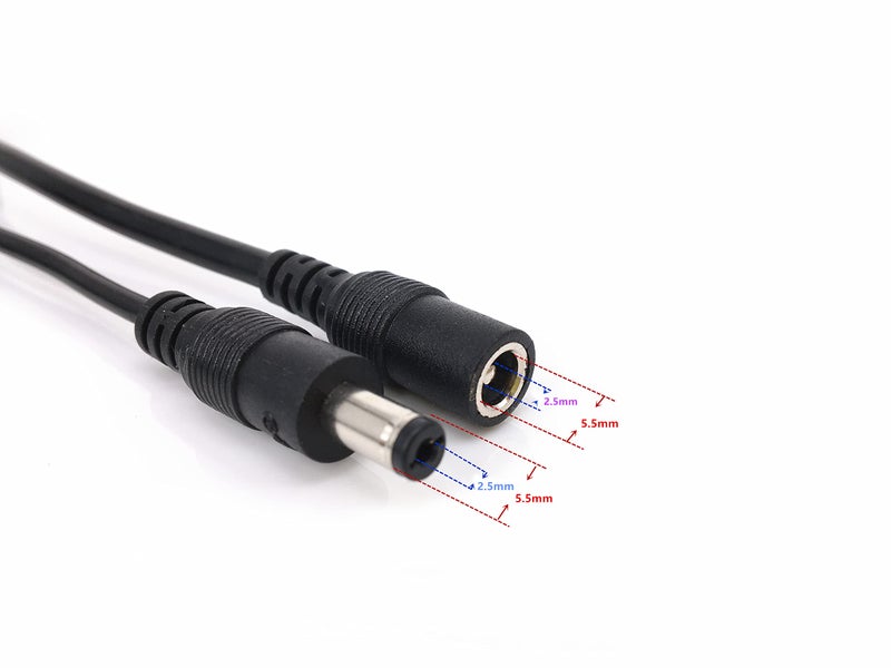 HUALAND 4pcs/pack1m/3.28ft Black 5.5mm x 2.5mm DC Plug Extension Cable DC Extension Cable Cord with Male to Female Connectors DC Power 12V Barrel Male Plug Connector - Image 3